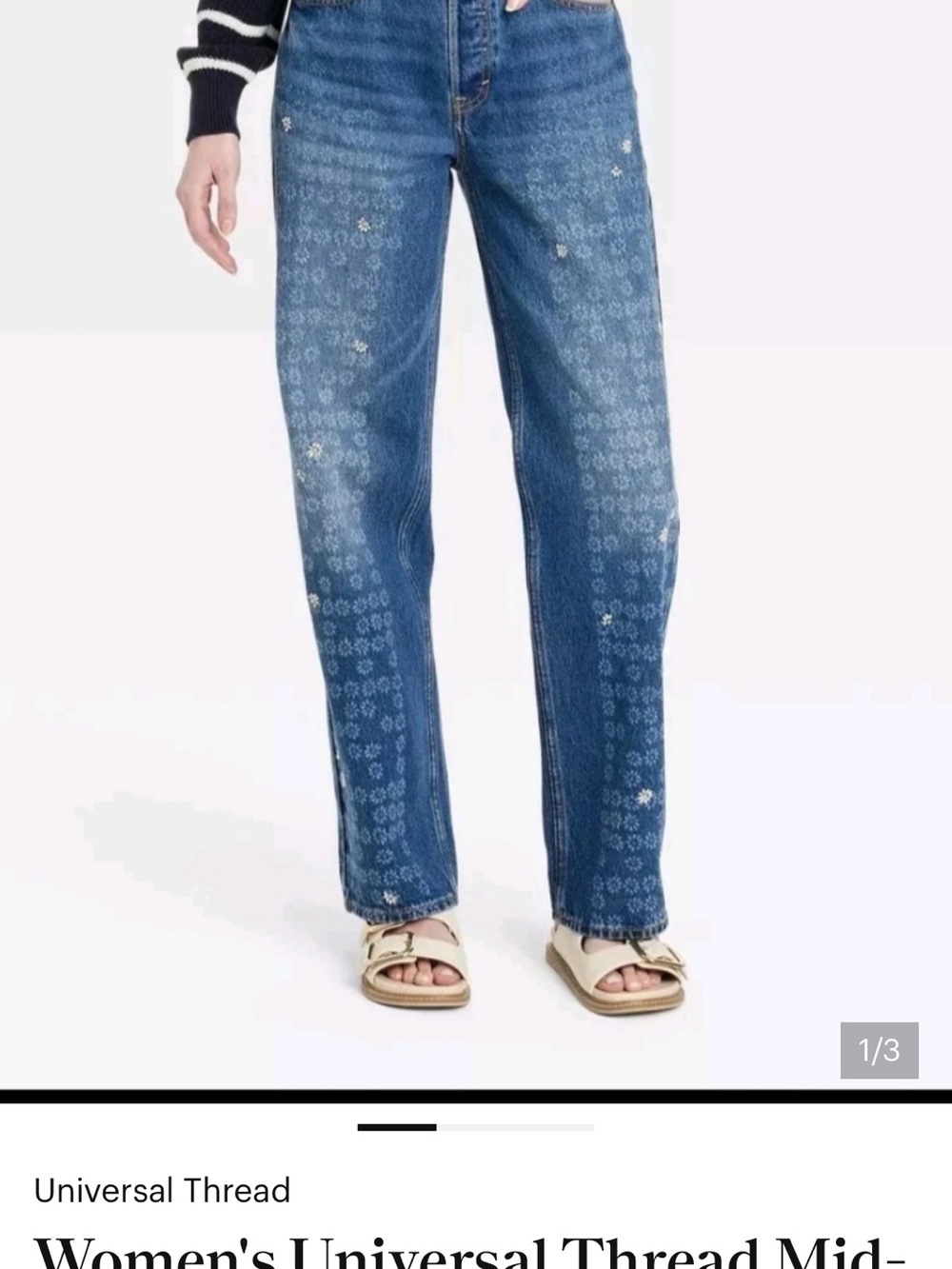 Universal Thread Blue Straight-Leg Jeans with Subtle Floral Print